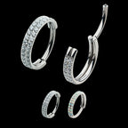 Double Row Prong Set Round CZ/Opal Side Facing Hinged Segment Clicker Hoop Earring / Nosering – Titanium
