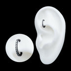 Black PVD Titanium Oval Shape with CNC Set Full Clear CZ Hinged Segment Clicker Hoop Earring / Nosering