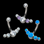 Internally Threaded with 5 Bezel Set CZ/Synthetic Opal Cluster Fixed Navel Earring / Nosering – Titanium
