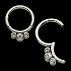 Petite 3 Bezel Set Swarovski Crystal Set On Hinged Segment Clicker Hoop Earring / Nosering – Titanium