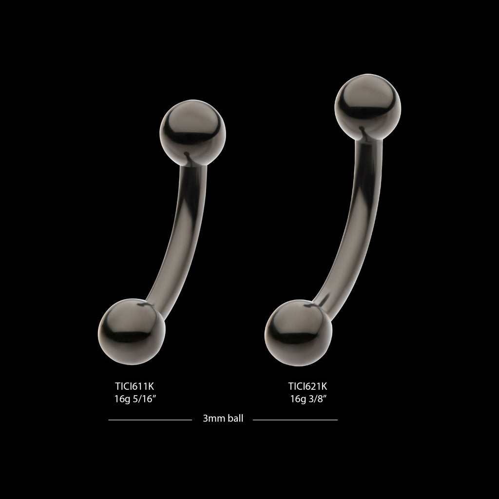 Black PVD Titanium Internally Threaded Ball End Curved Barbell Earring / Nosering