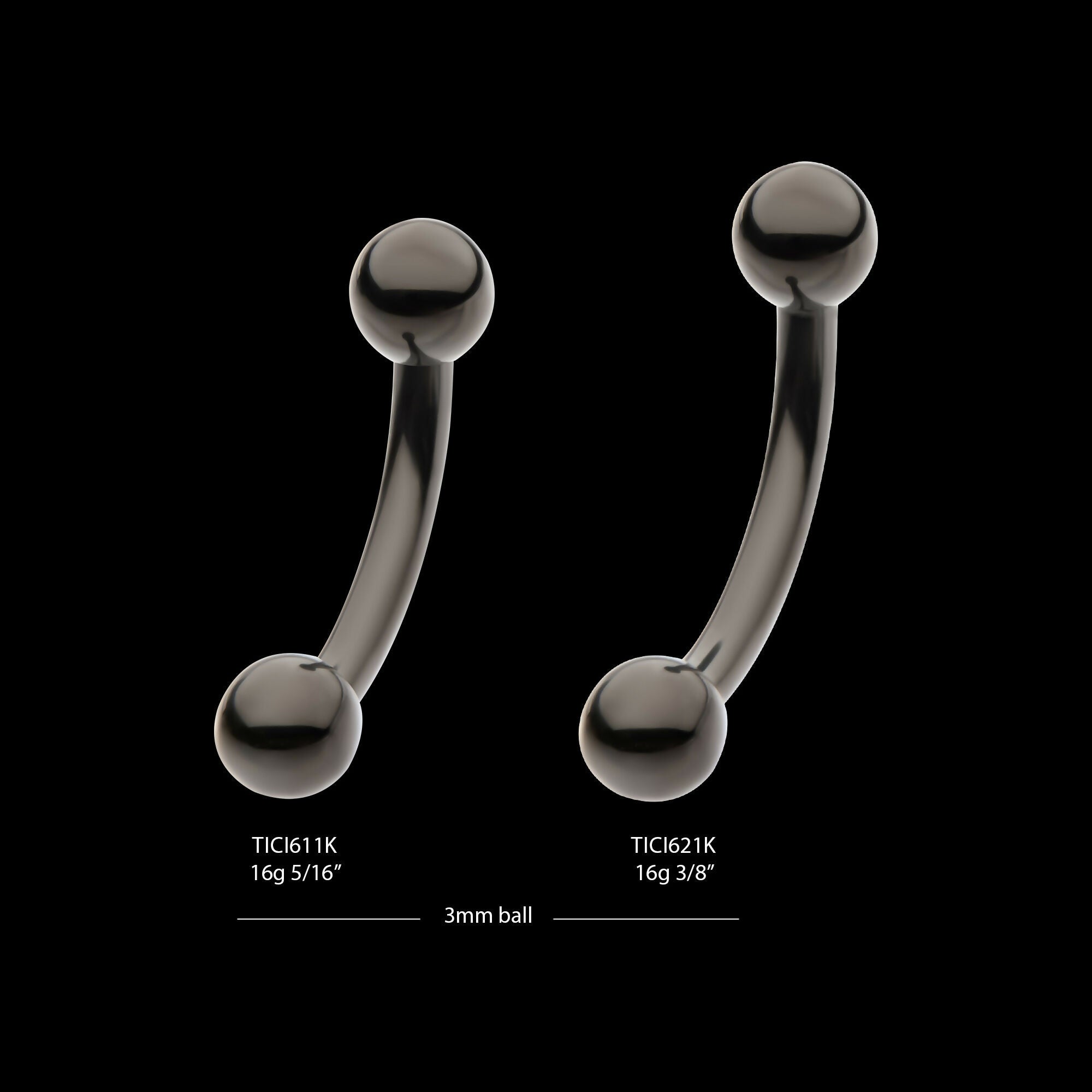 Black PVD Titanium Internally Threaded Ball End Curved Barbell Earring / Nosering