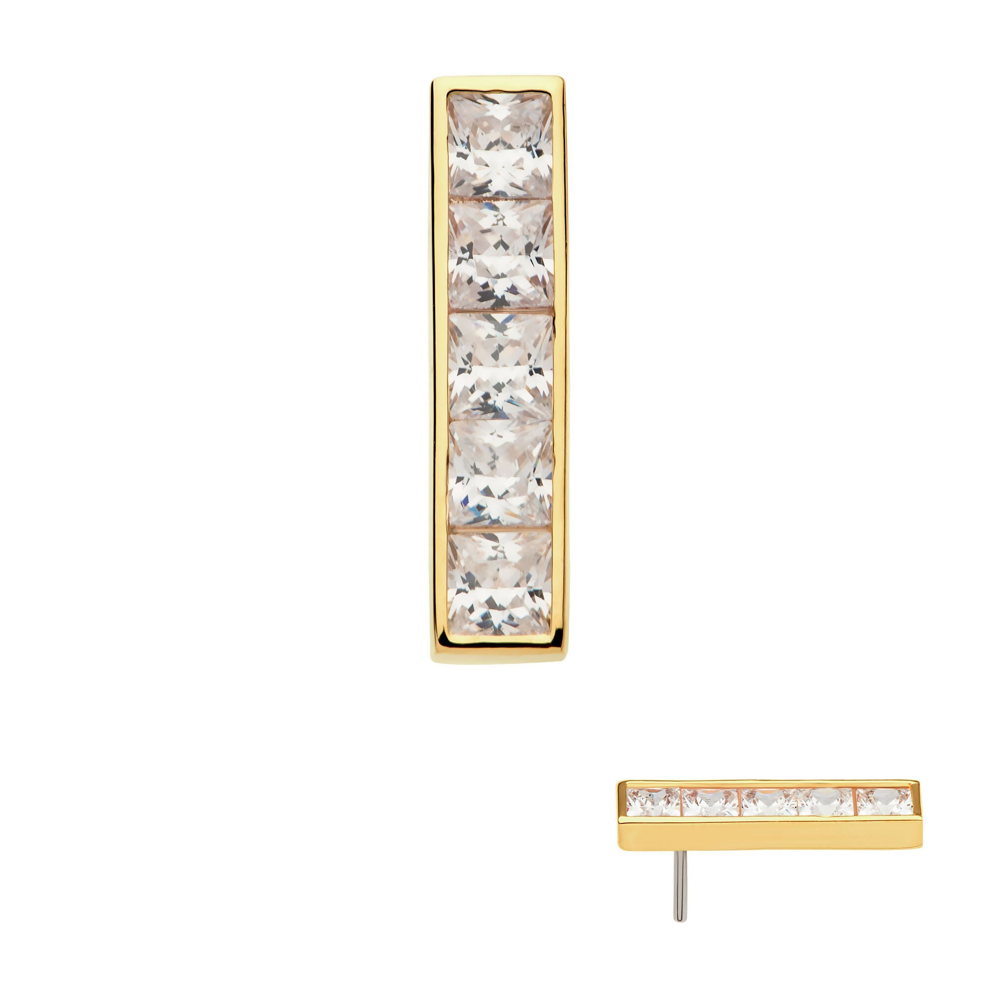 Channel Set CZ 5-Cluster Bar Flatback Stud Earring / Nosering - CZ in 14Kt Yellow Gold