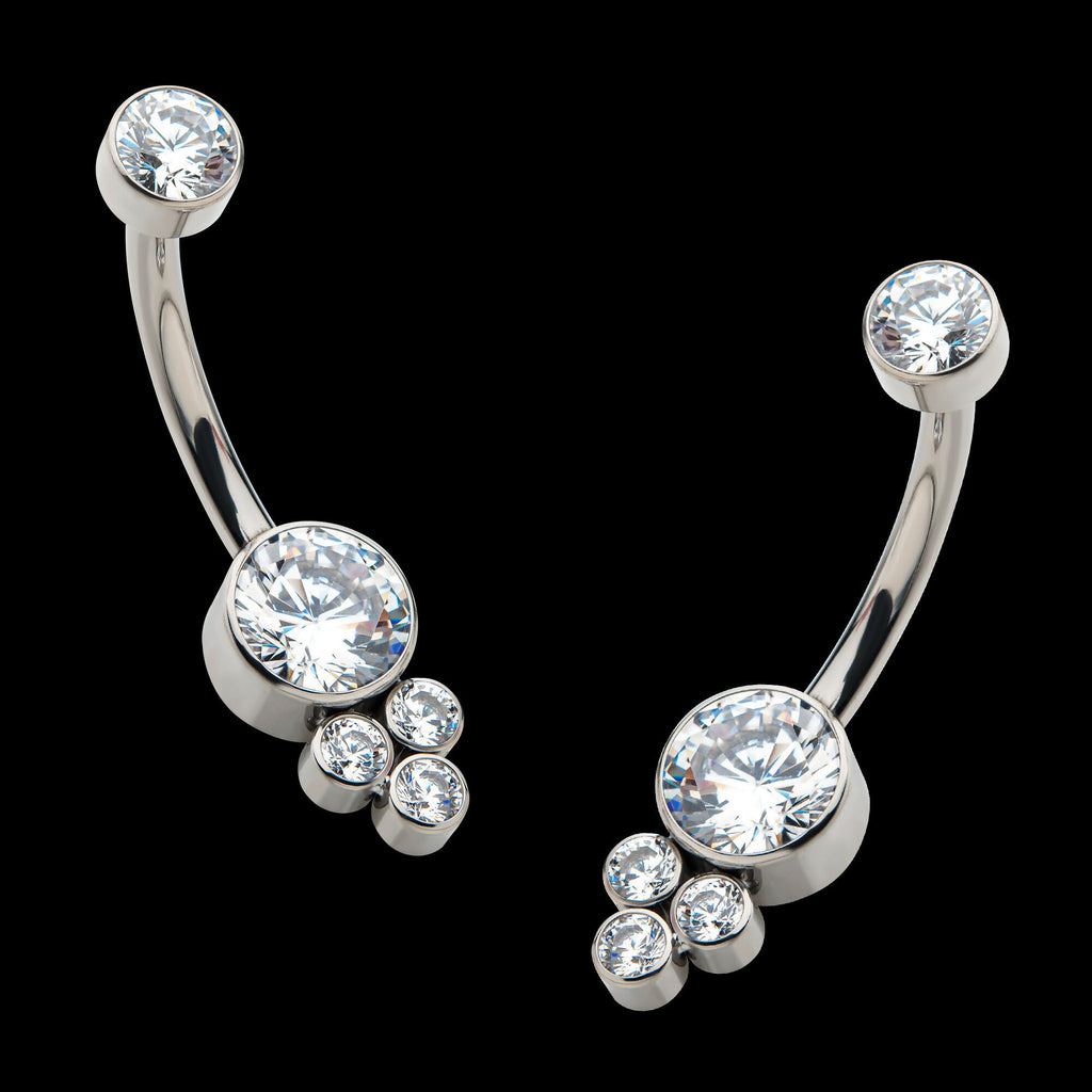 Internally Threaded with 3 Bezel Set Round Clear CZ Cluster Fixed Navel Jewelry / Belly Button Ring – Titanium