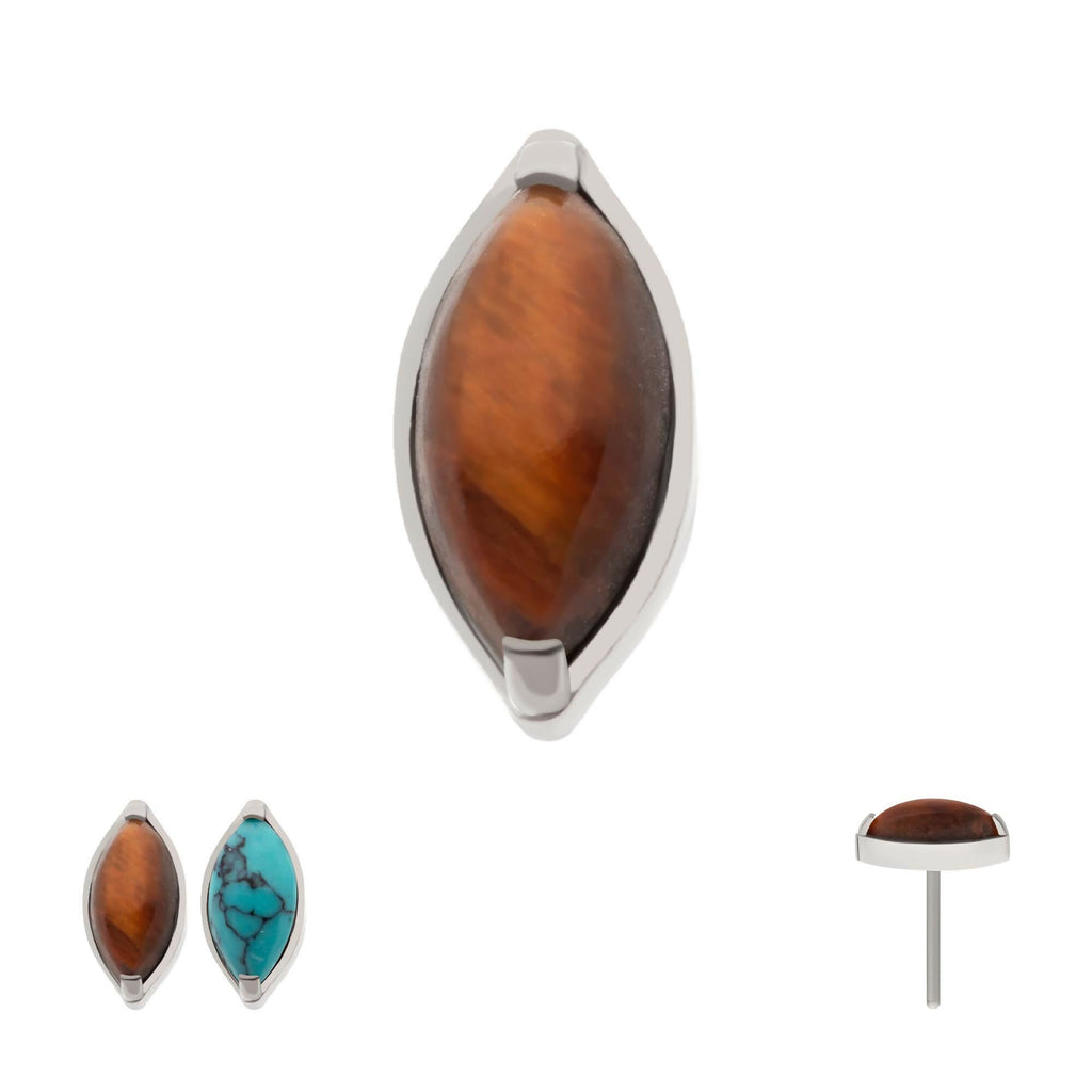 2-Prong Marquise Stone Flatback Stud Earring / Nosering - Titanium