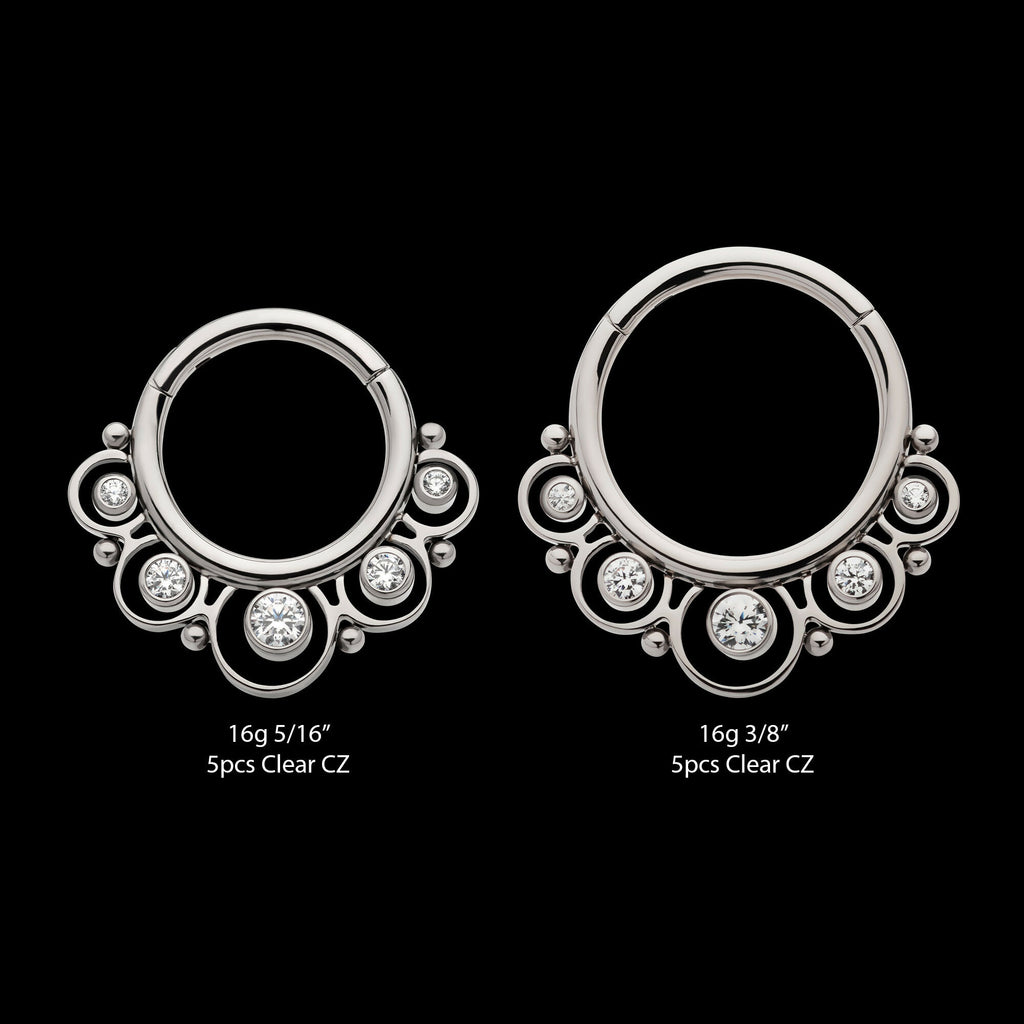 Beads & 5-Bezel Set Gem Front Facing Hinged Segment Clicker Hoop Earring / Nosering – Titanium