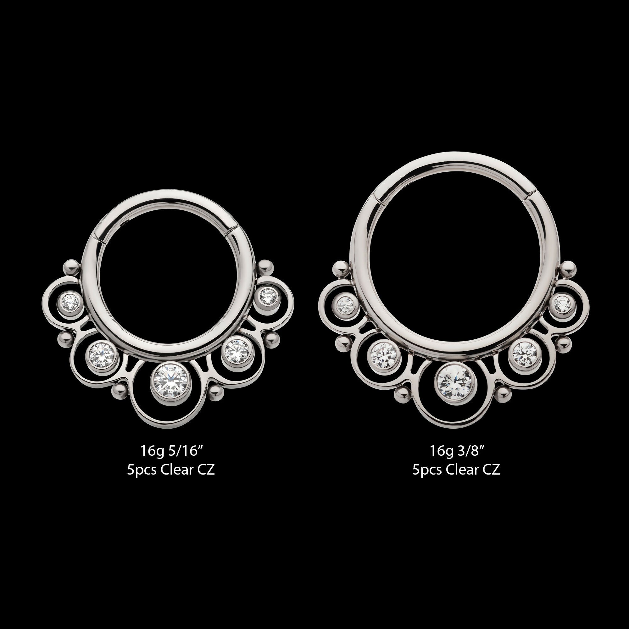 Beads & 5-Bezel Set Gem Front Facing Hinged Segment Clicker Hoop Earring / Nosering – Titanium