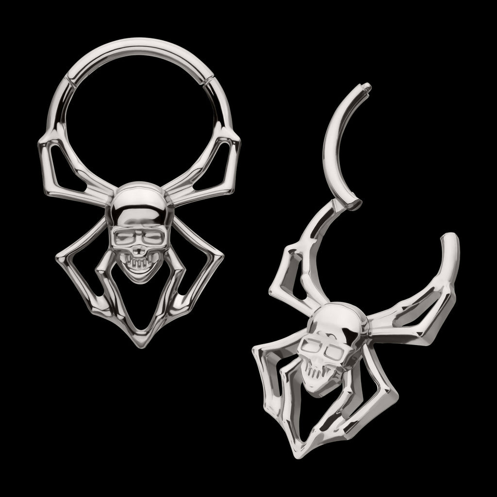 Spider Skull Front Facing Hinged Segment Clicker Hoop Earring / Nosering – Titanium