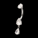 Internally Threaded Double Dangle Prong Set Teardrop Gem Navel Earring / Nosering – Titanium