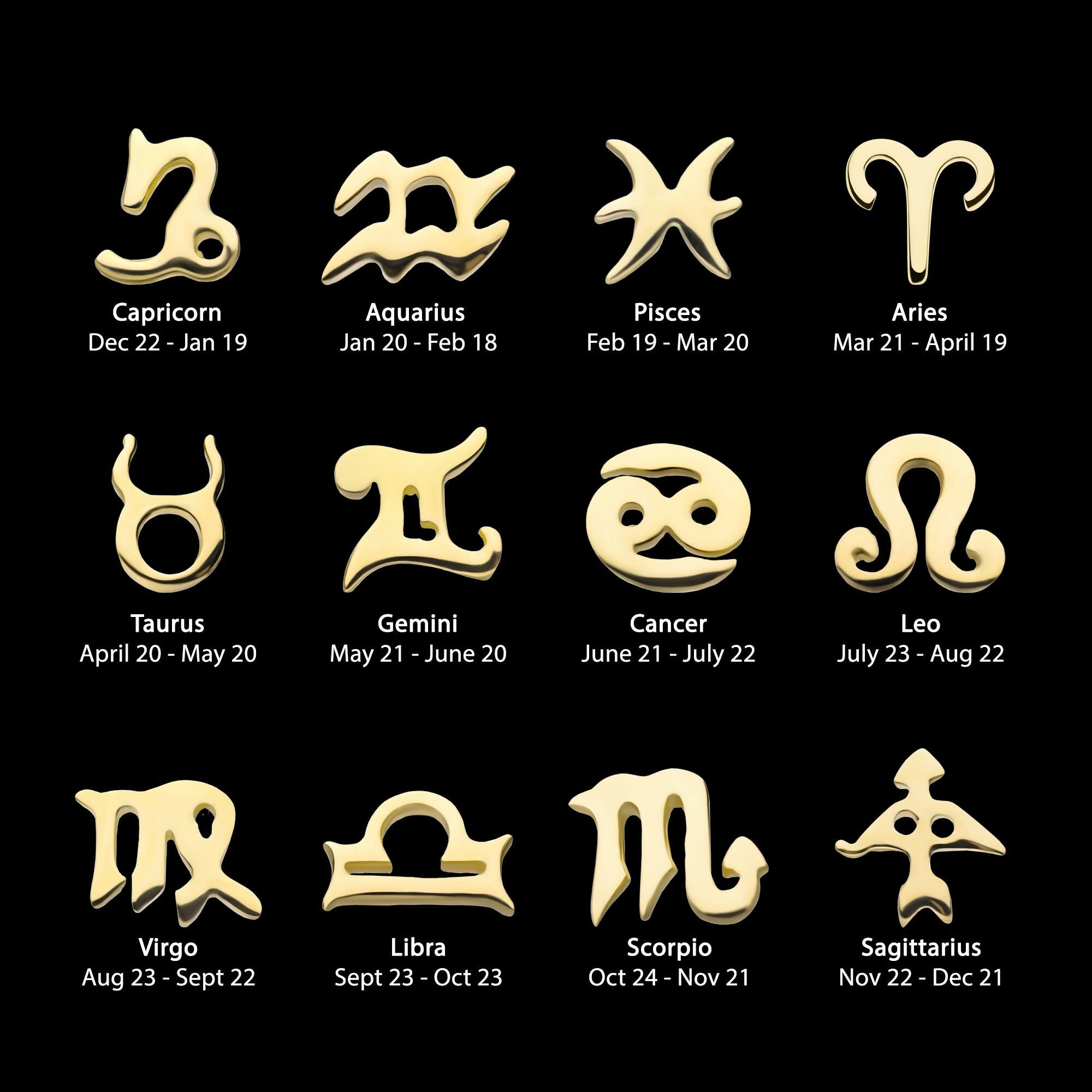 14Kt Yellow Gold Threadless Zodiac Sign Tops