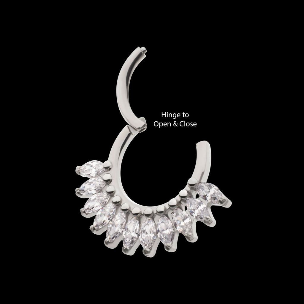 Prong Set Marquise Gem Cluster Fan Front Facing Hinged Segment Clicker Hoop Earring / Nosering – Titanium