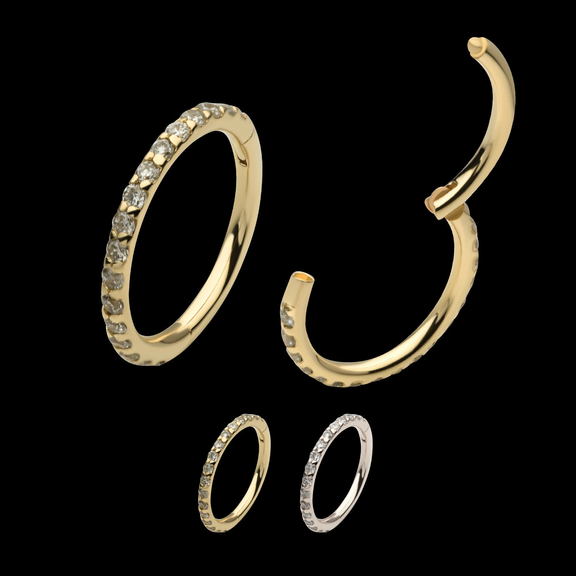 Eternity Side Facing Hinged Segment Clicker with Prong Set 0.9mm Round Lab-Grown Diamonds Hoop Earring / Nosering – 14Kt Gold