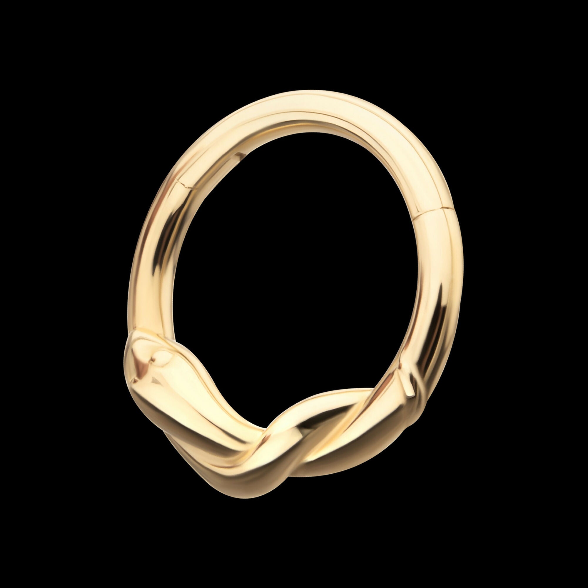 Snake Twisted Front Facing Hinged Segment Clicker Hoop Earring / Nosering – 14Kt Yellow Gold