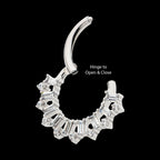 Clustered Prong Set Round & Baguette CZ Front Facing Hinged Segment Clicker Hoop Earring / Nosering – Titanium