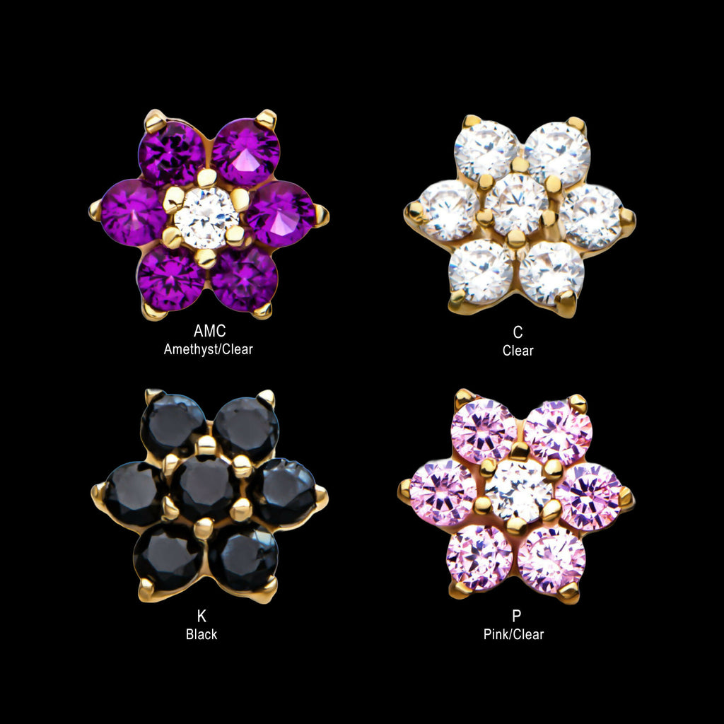 14kt Yellow Gold Threadless 7-CZ Gems Top