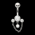 Internally Threaded Bezel Set Round Gem Fan Navel with Floating Gem and Chain Dangle Earring / Nosering – Titanium