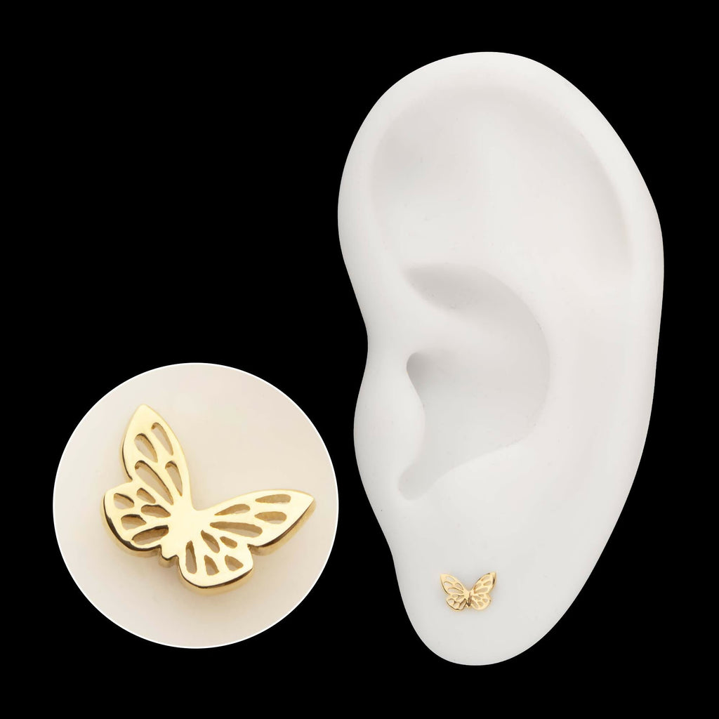 14Kt Yellow Gold Threadless Cut Out Butterfly Top