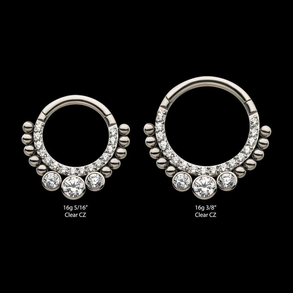 10-Beaded Bezel Set Gem Front Facing Hinged Segment Clicker Hoop Earring / Nosering – Titanium