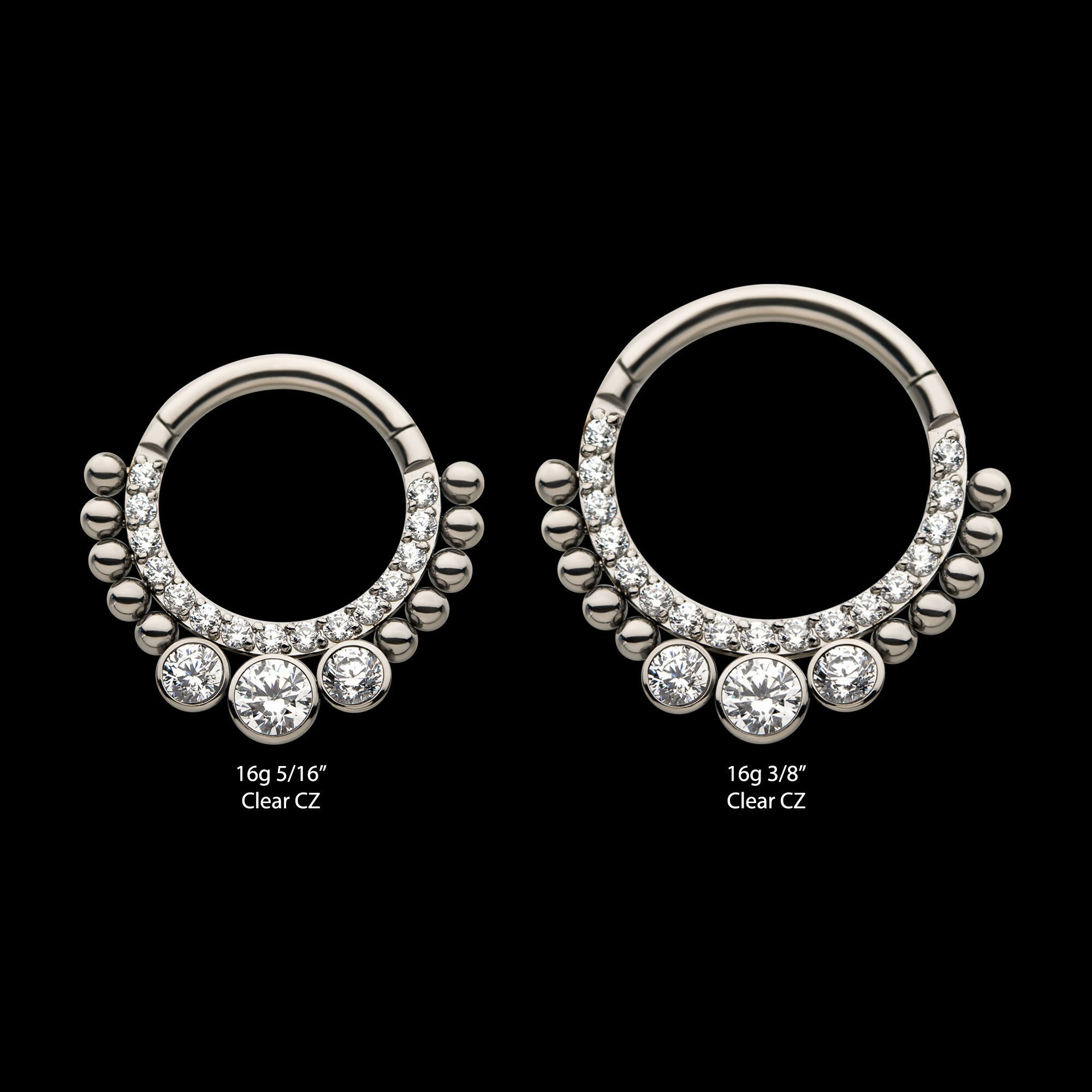 10-Beaded Bezel Set Gem Front Facing Hinged Segment Clicker Hoop Earring / Nosering – Titanium