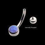 Internally Threaded with Bezel Set Double Opal Smooth Rounded Back Navel Curves Earring / Nosering – Titanium