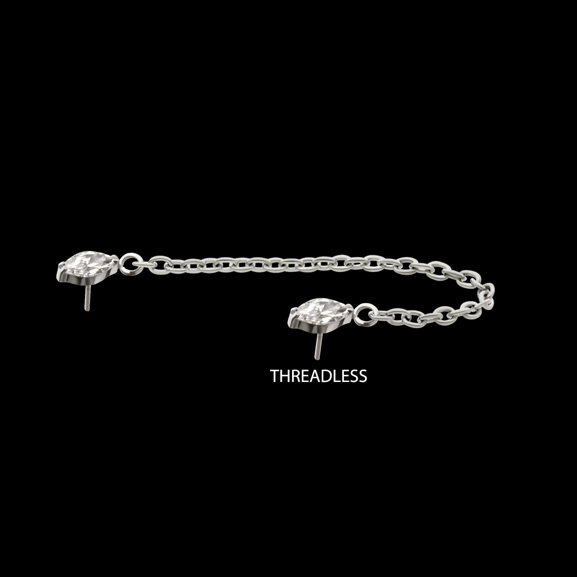 Titanium Threadless Double Prong Set Marquise Gem Top with Rolo Chain Dangle