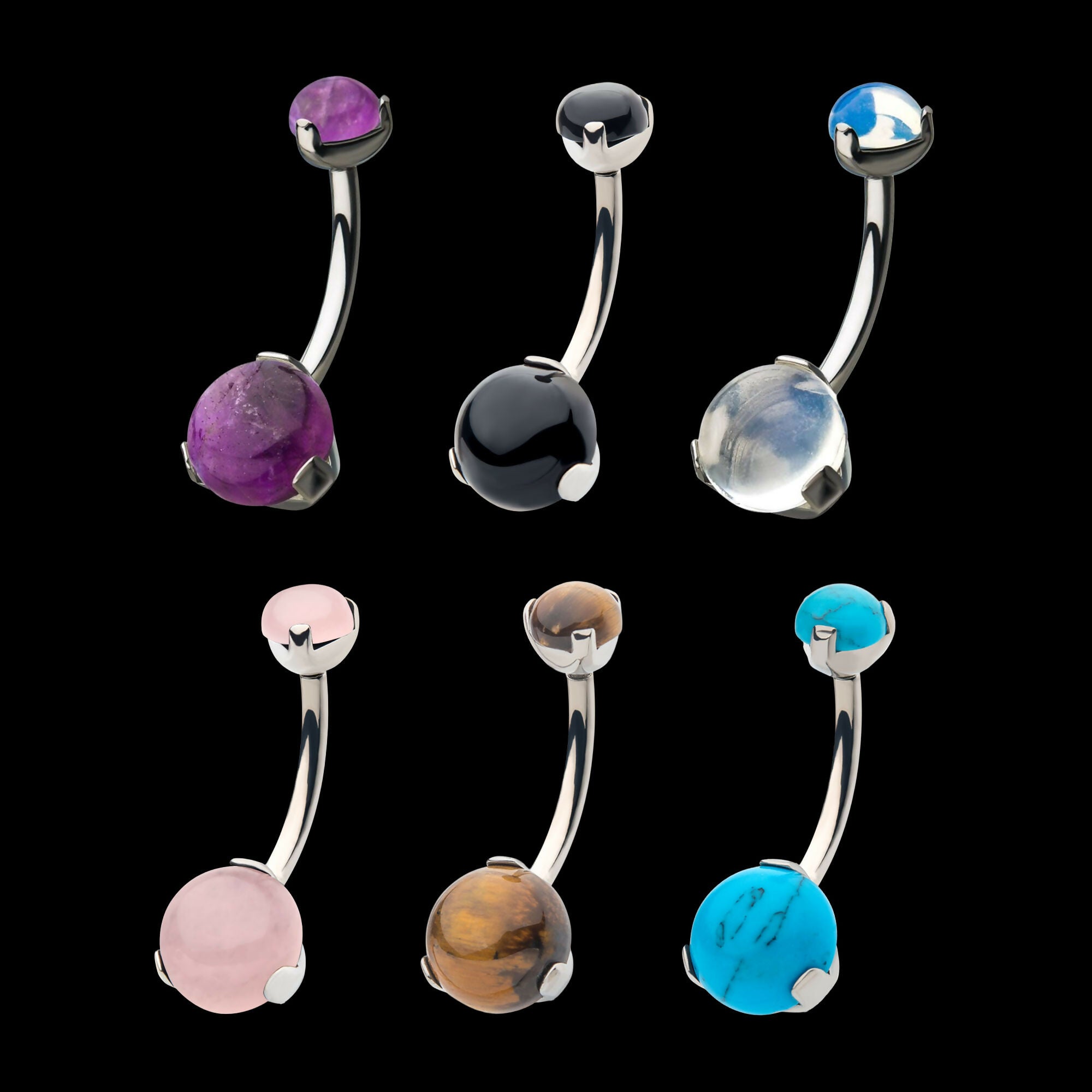 Internally Threaded Double CZ Gem 3-Prong Teardrop Navel Curves Earring / Nosering – Titanium