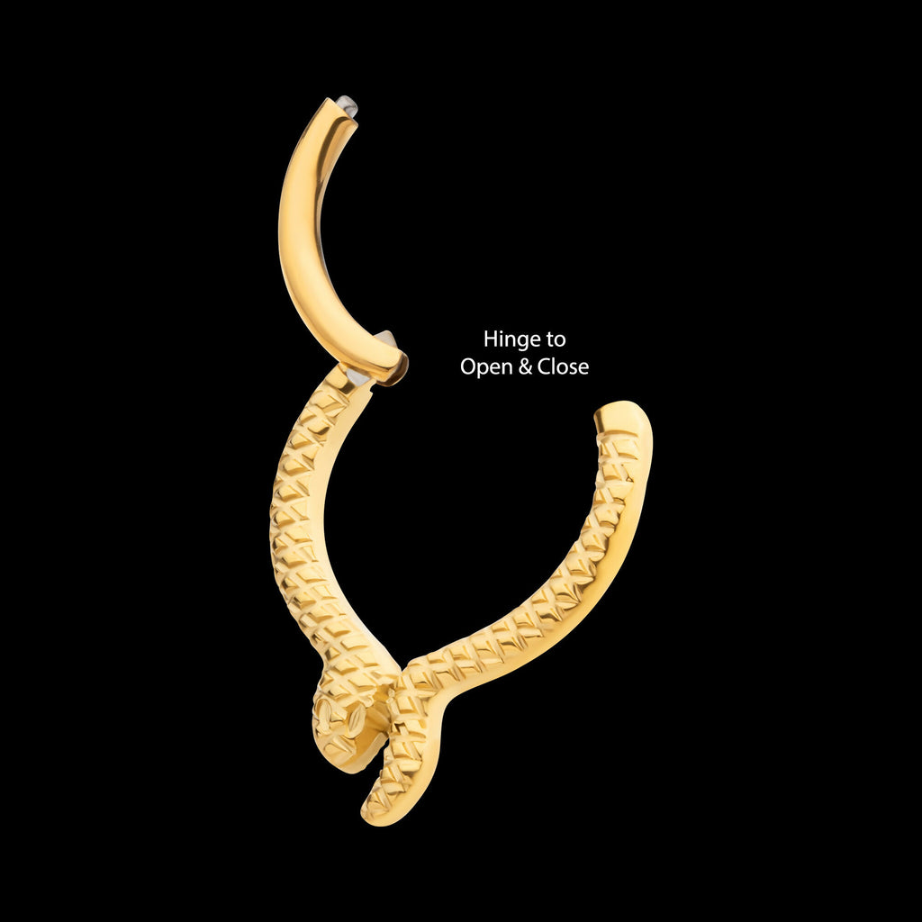24Kt Gold PVD Titanium Snake Front Facing Hinged Segment Clicker Hoop Earring / Nosering