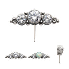 3-Cluster Bezel Set CZ/Opal & Trio Beads Side Facing Flatback Stud Earring / Nosering - Opal & CZ & Opal & CZ in Titanium