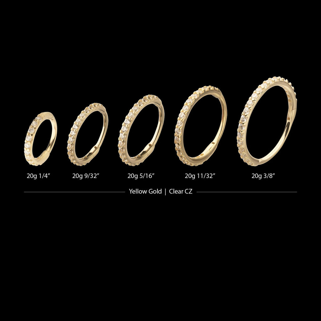 20g 14Kt Gold Prong Set 1mm Eternity Round Gem Side Facing Hinged Segment Clicker