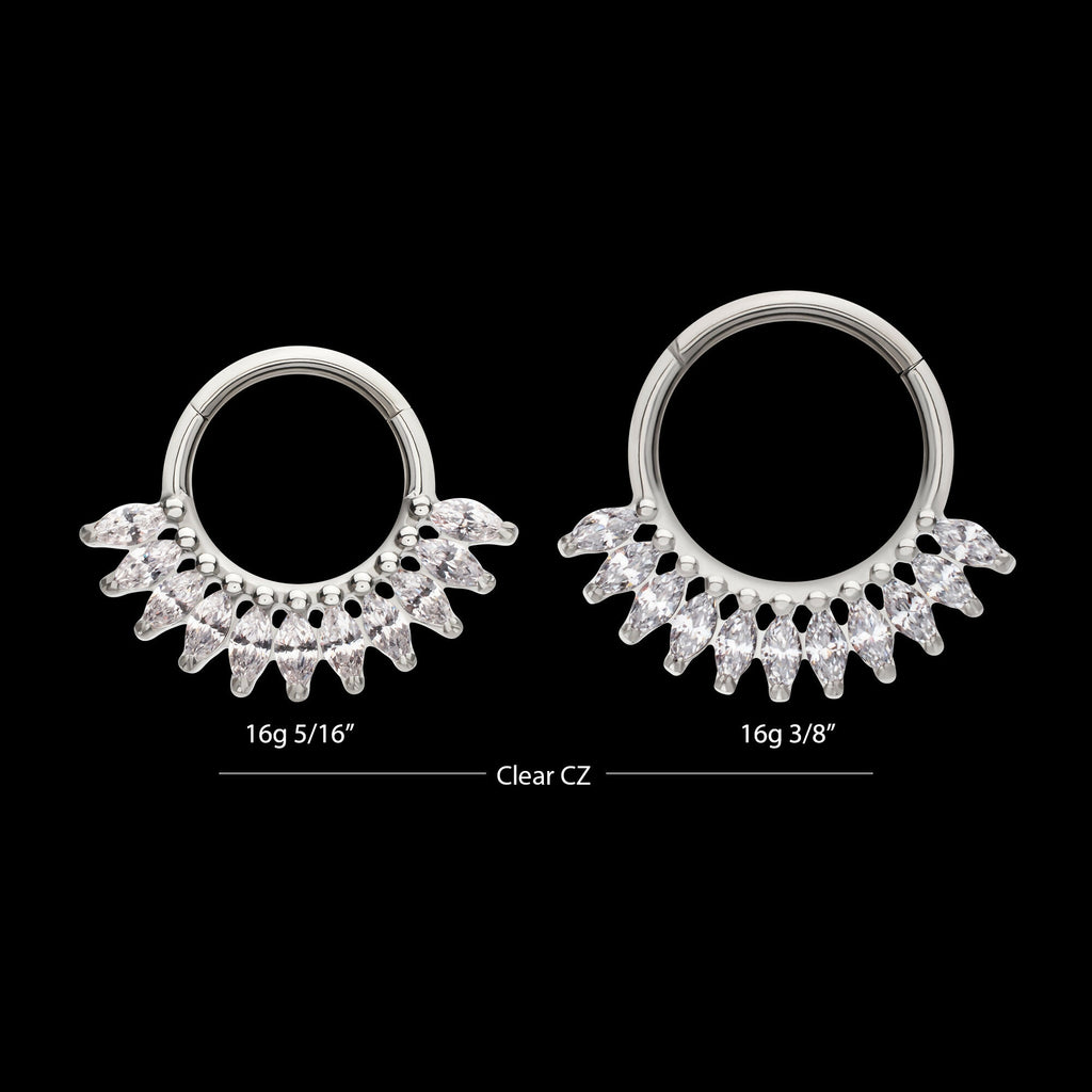 Prong Set Marquise Gem Cluster Fan Front Facing Hinged Segment Clicker Hoop Earring / Nosering – Titanium