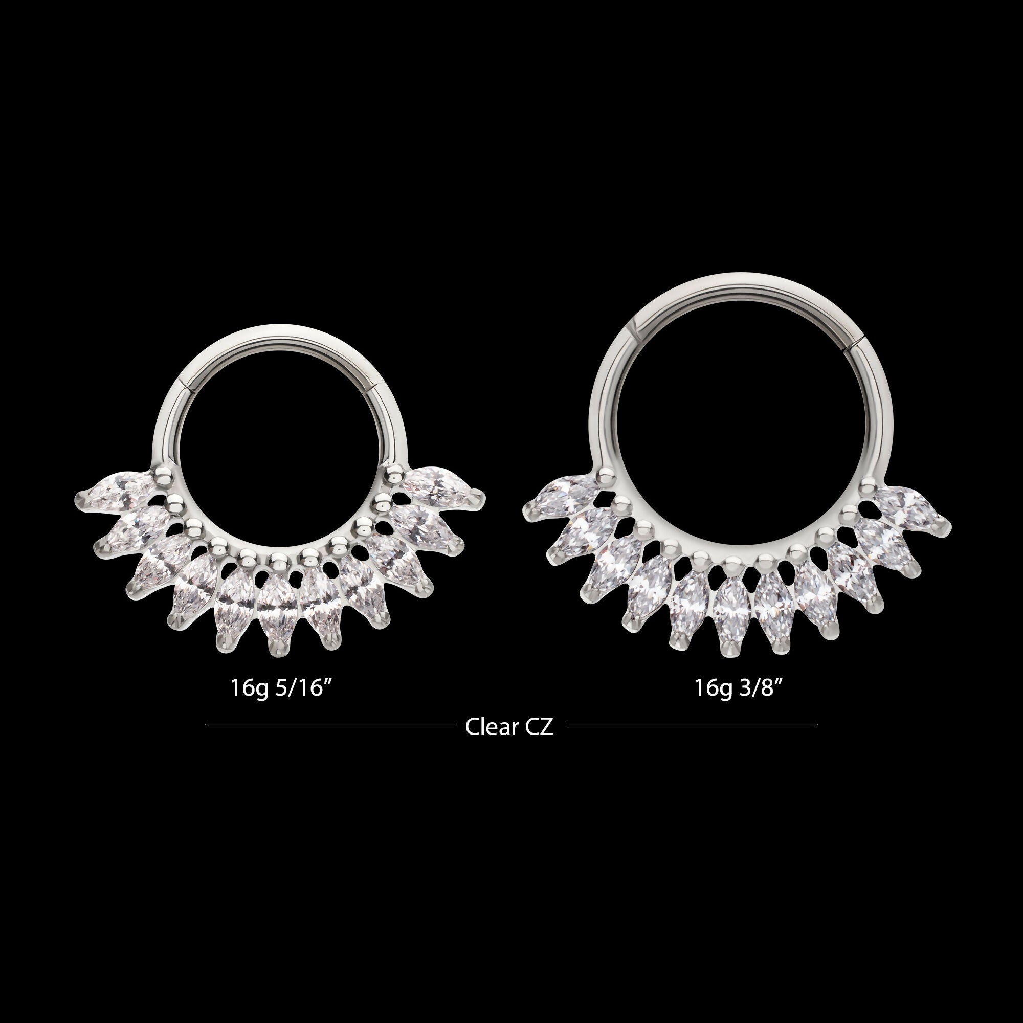 Prong Set Marquise Gem Cluster Fan Front Facing Hinged Segment Clicker Hoop Earring / Nosering – Titanium