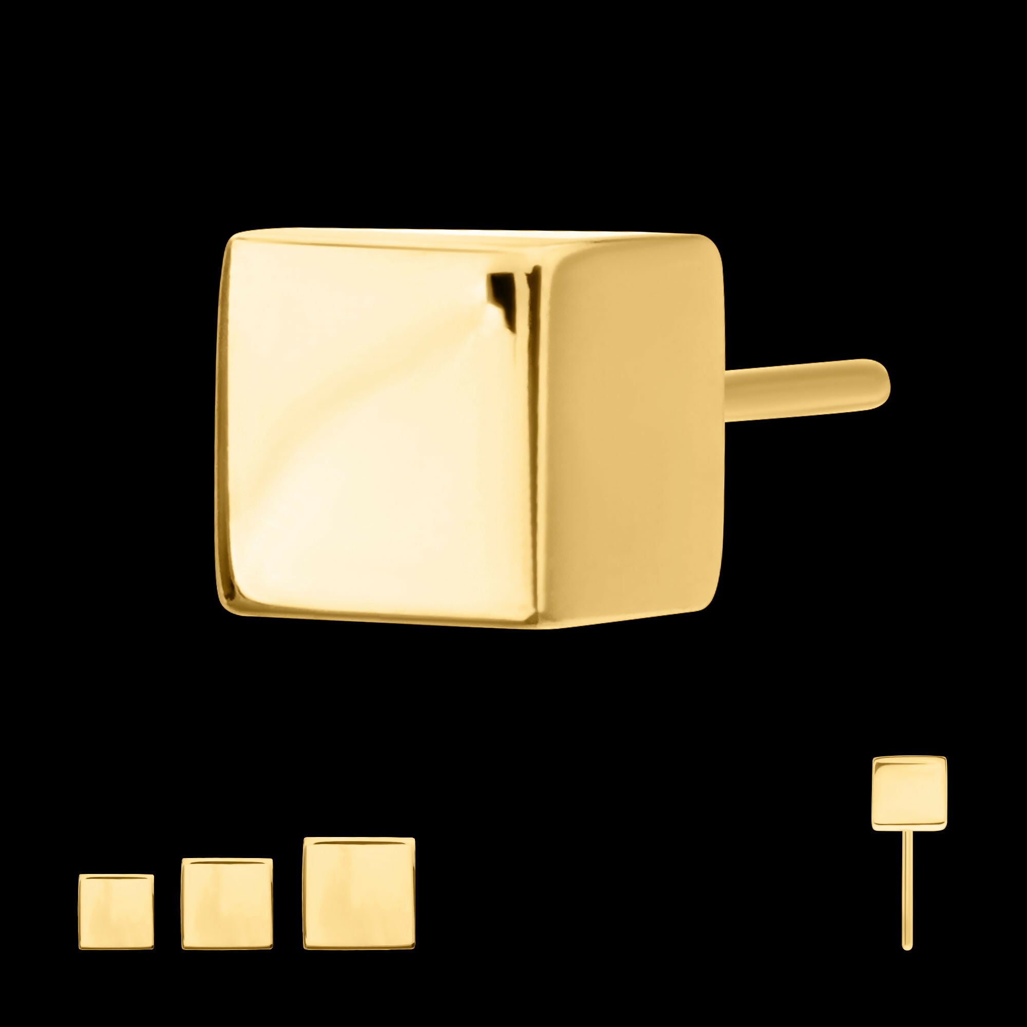 24Kt Gold PVD Titanium Threadless 3D Cube Top