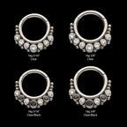 7 Cluster Bezel Set CZ & Beads Front Facing Hinged Segment Clicker Hoop Earring / Nosering – Titanium