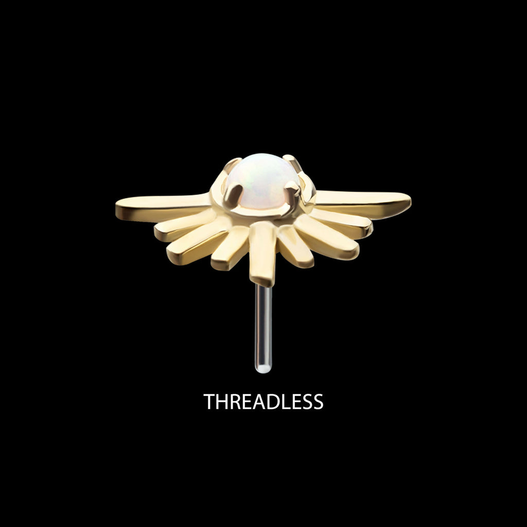 14Kt Gold Threadless Prong Set White Opal Half Starburst Top